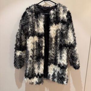 Zara Basic Collection Black and Gray Faux Fur Coat